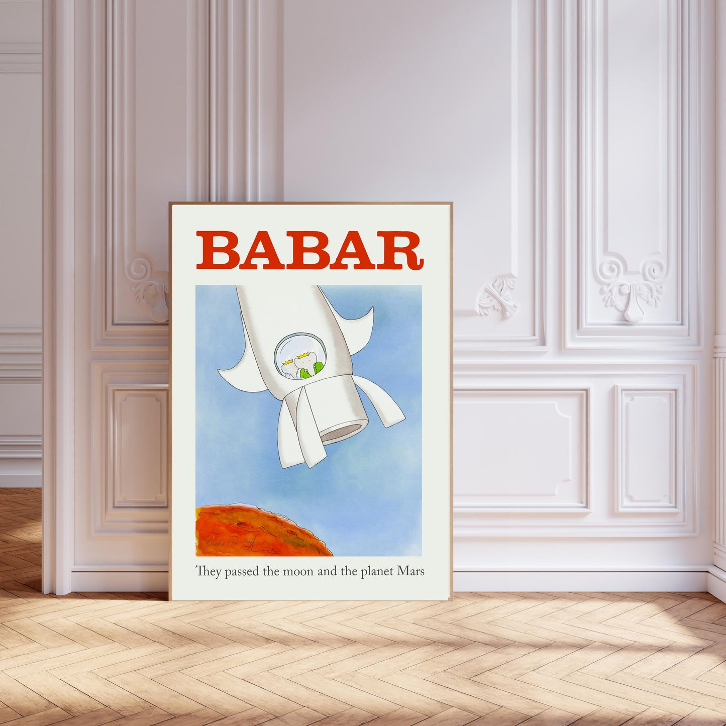 Babar the elephant Space nursery Art Print