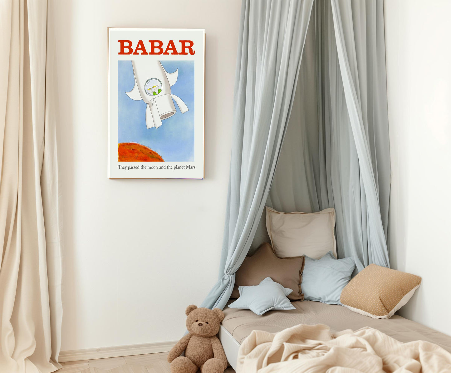 Babar the elephant Space nursery Art Print